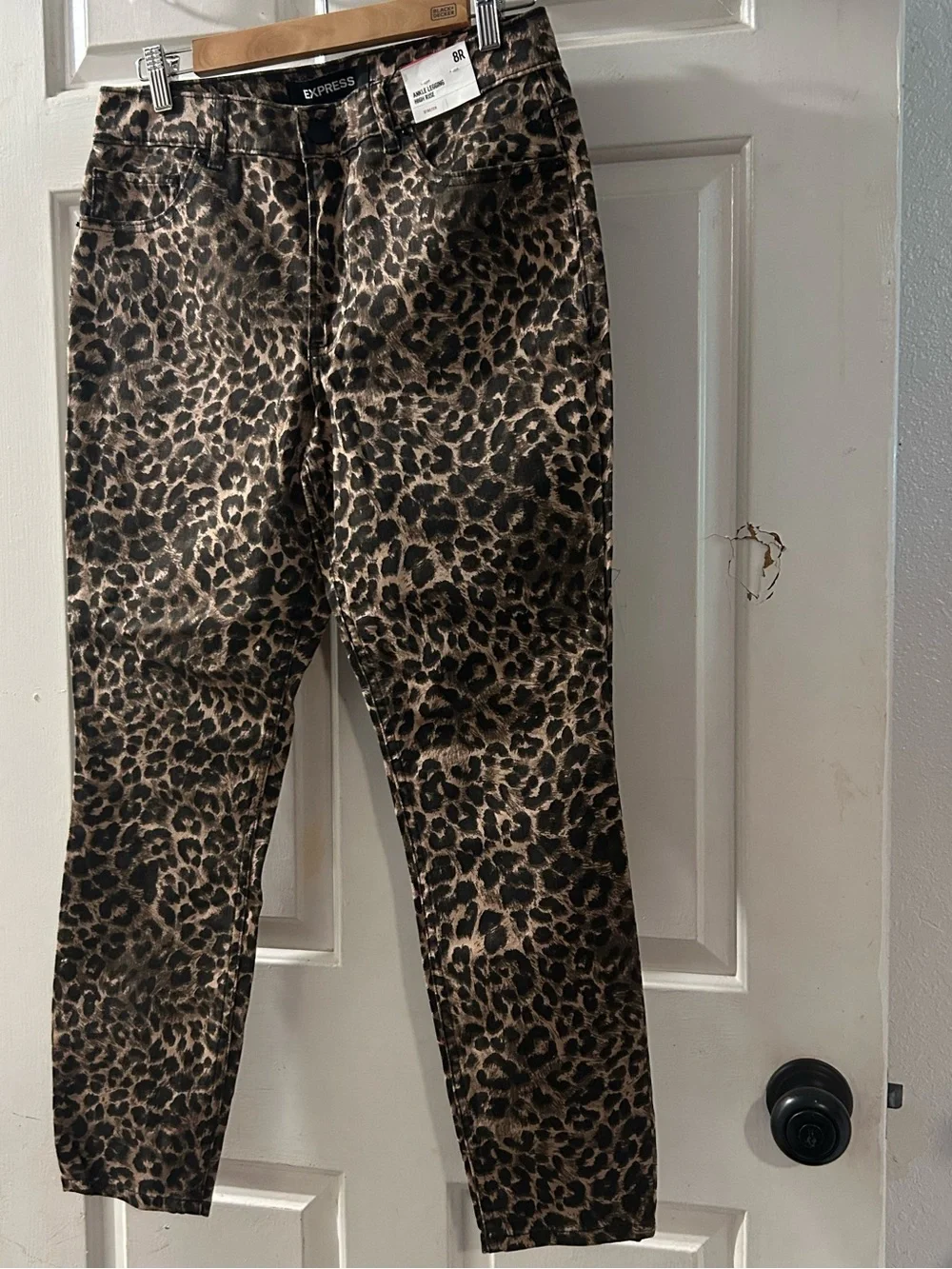 Express Leopard Print Ankle Skinny Jeans in Brown and Black